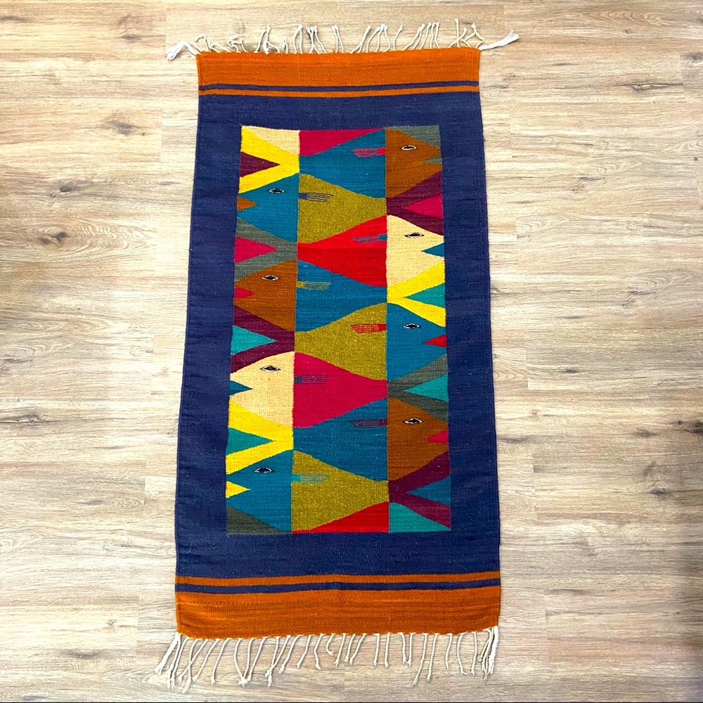 Vintage Mexican Wool Fish Rug / Wall Hanging